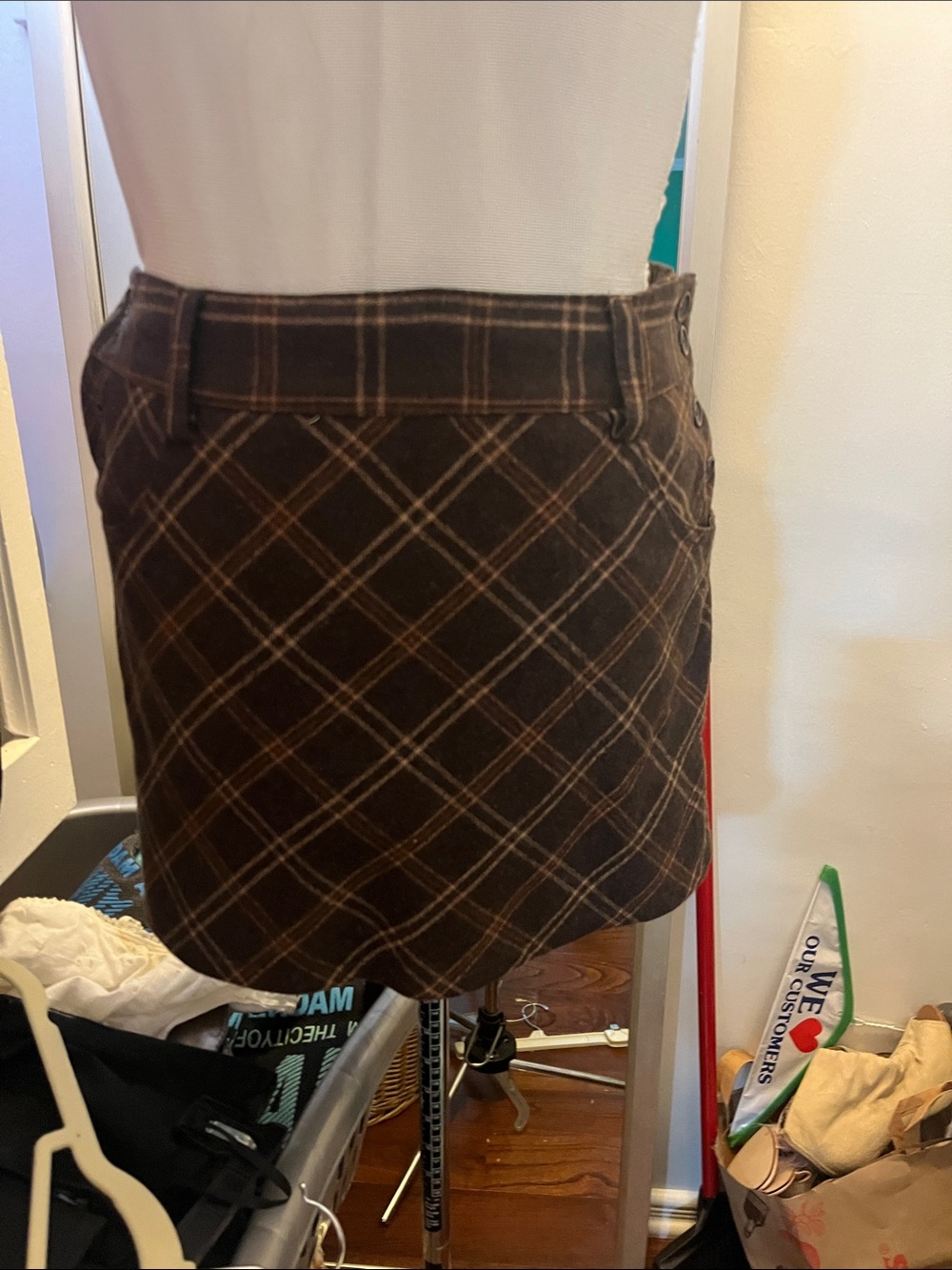 Free People Brown Plaid Mini Skirt